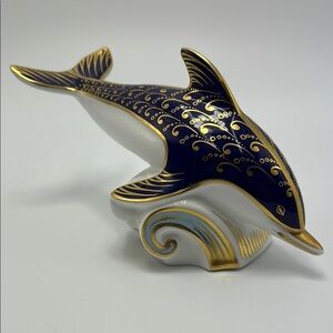 Royal Crown Derby Dolphin Figurine Paperweight Art English Bone China 6 Inch